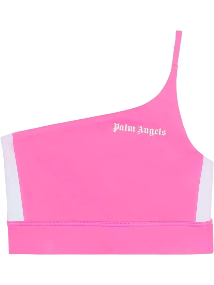 PALM ANGELS Pink White One Shoulder Crop Top