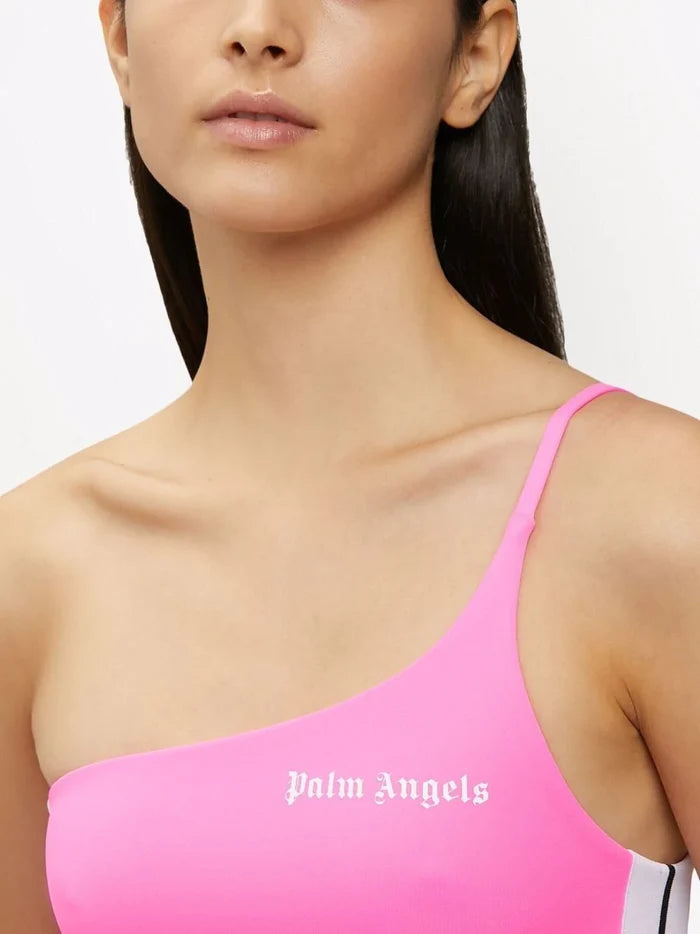 PALM ANGELS Pink White One Shoulder Crop Top