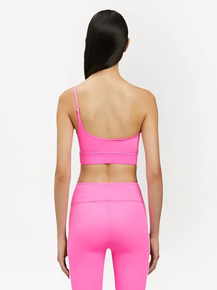 PALM ANGELS Pink White One Shoulder Crop Top