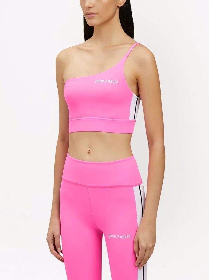 PALM ANGELS Pink White One Shoulder Crop Top
