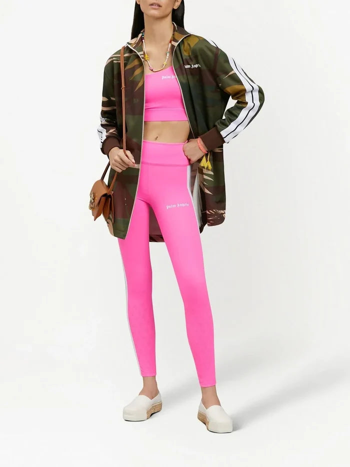 PALM ANGELS Pink White One Shoulder Crop Top
