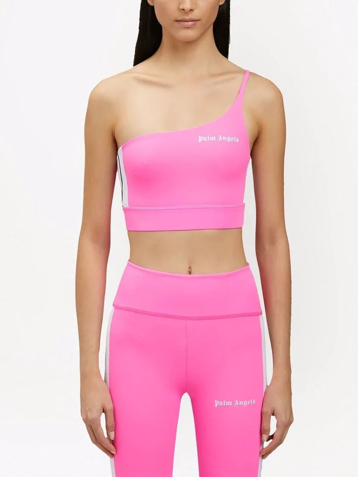 PALM ANGELS Pink White One Shoulder Crop Top