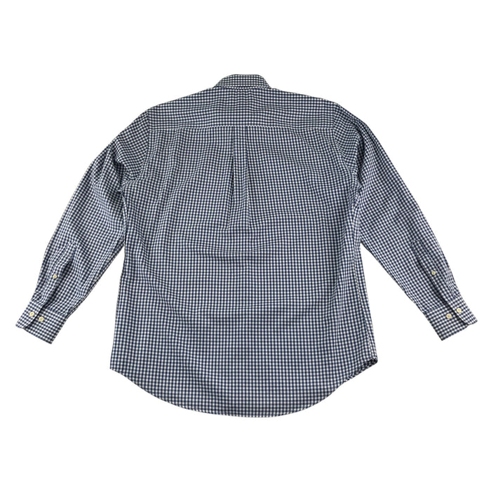 Peter Millar men's L blue and white checked buttoned long sleeve cotton shirt