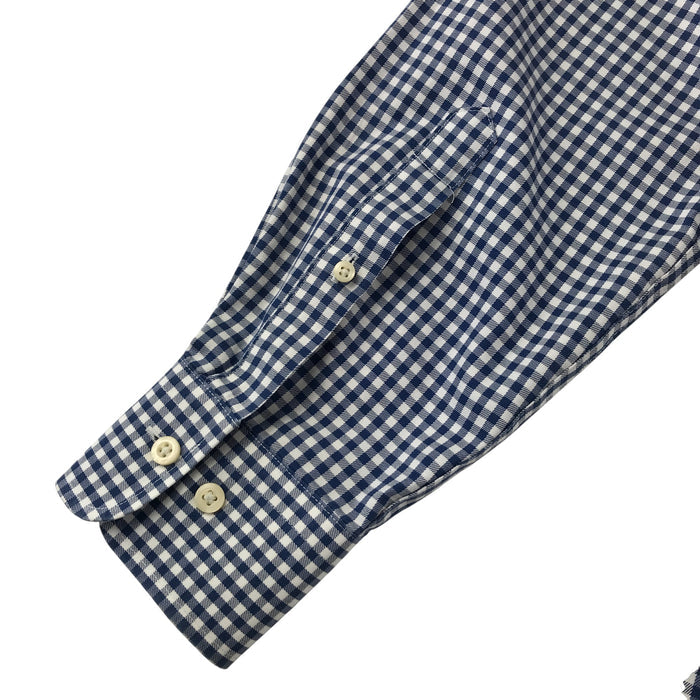 Peter Millar men's L blue and white checked buttoned long sleeve cotton shirt
