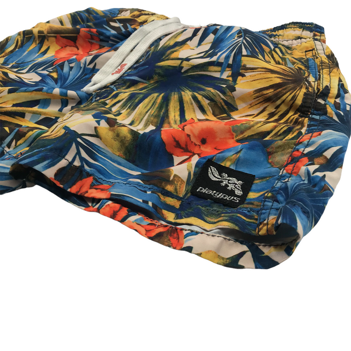 Platypus 10-11 years yellow blue floral swim trunks