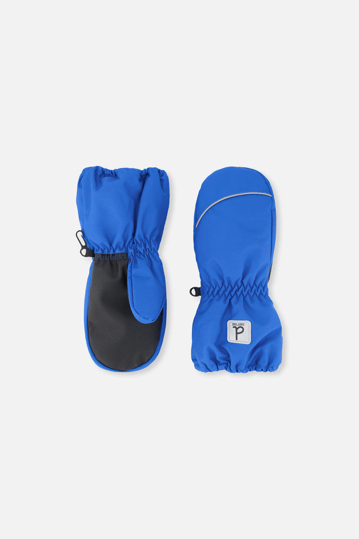 Deux par Deux PLAY baby winter mittens in blue, front view