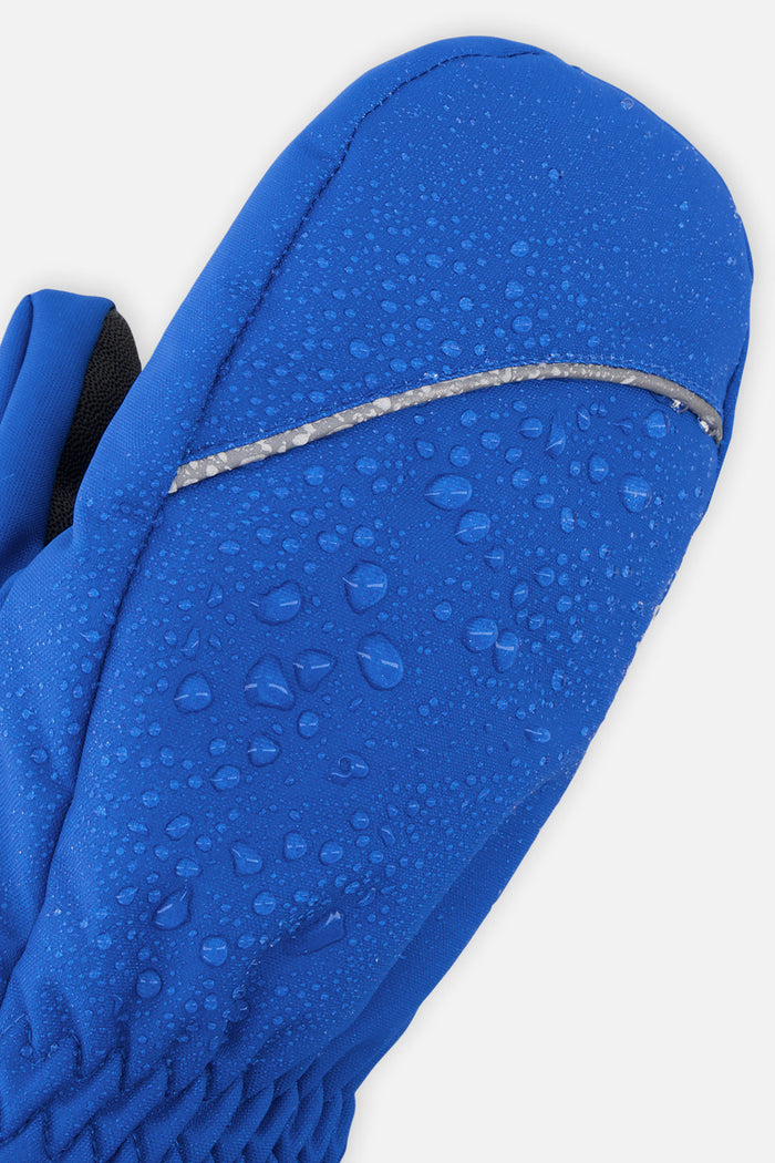 Deux par Deux PLAY baby winter mittens in blue, back view