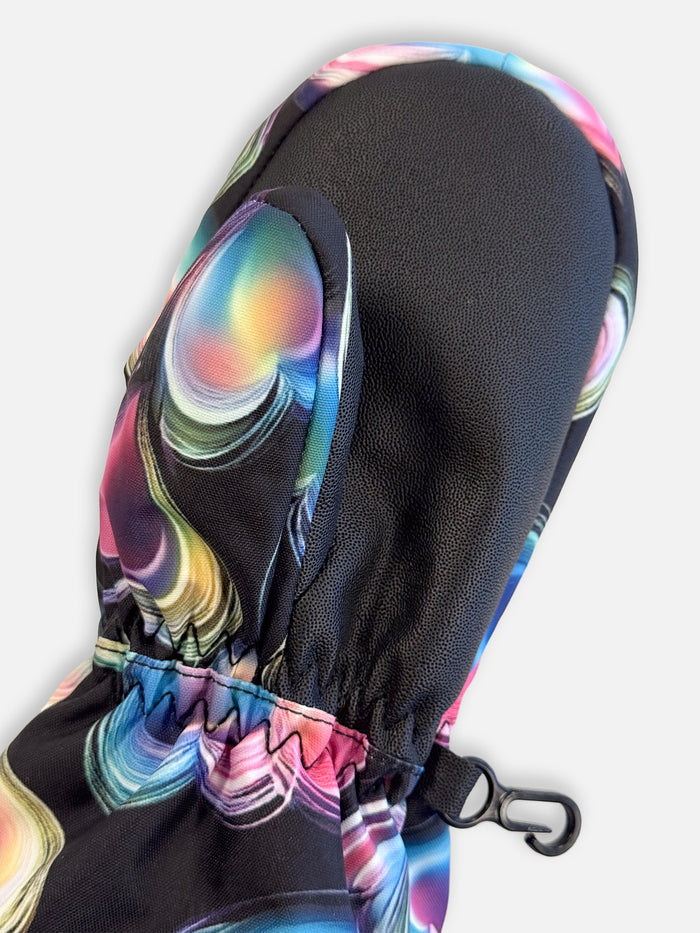 Deux par Deux Play winter mittens in black heart print, view 5