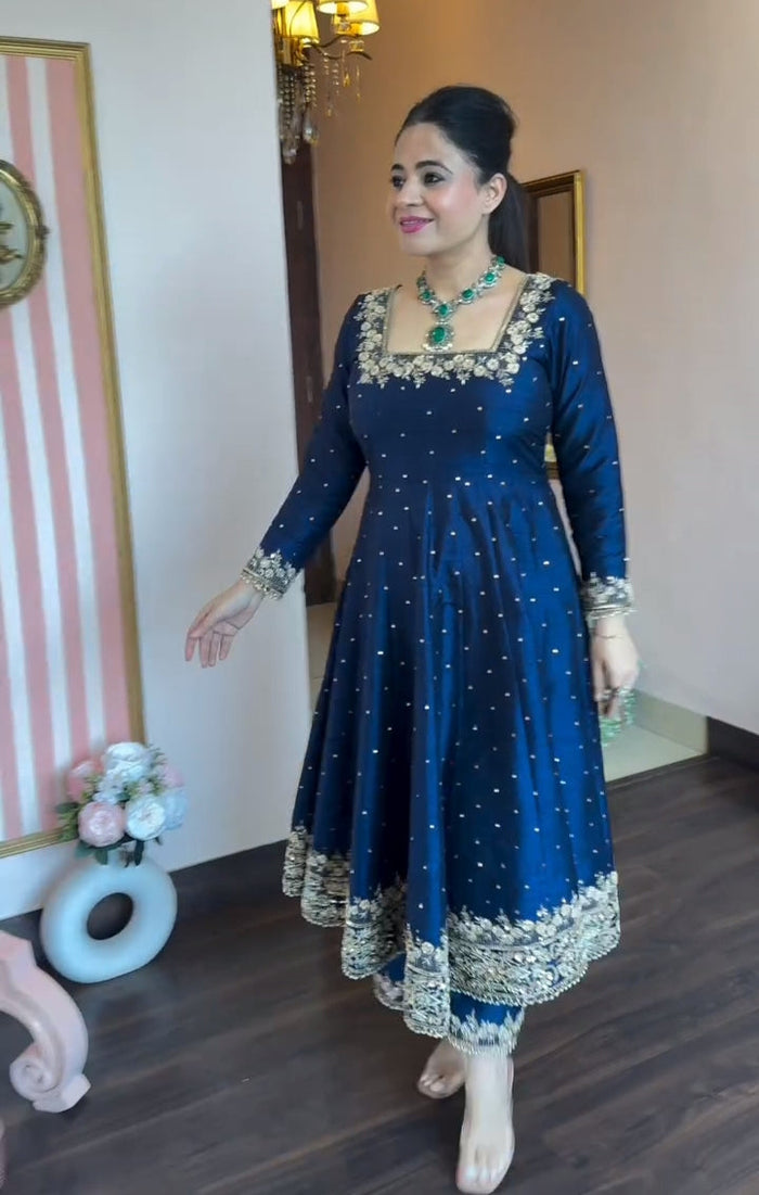 Prachi Blue Premium Vichitra Royal Elegant Suit Set