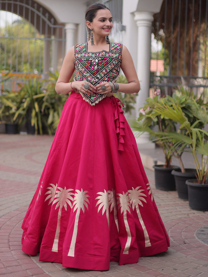 Pretty Rani Pink Gota Work Silk Navratri Special Lehenga Choli