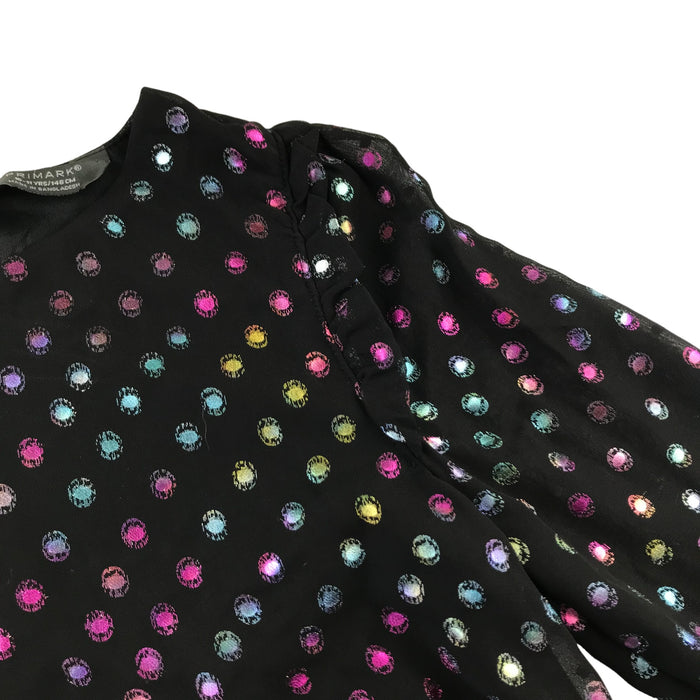 Primark 10-11 years black multi-colour spotted peplum blouse