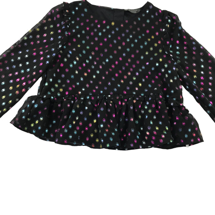 Primark 10-11 years black multi-colour spotted peplum blouse