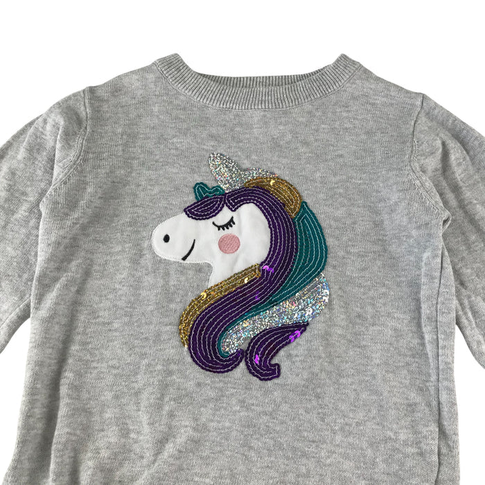 Primark 6-7 years grey with sequin unicorn cotton jumper