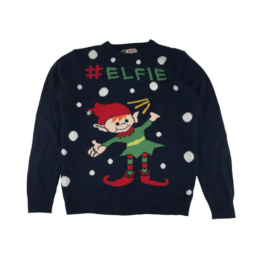 Primark Christmas Jumper Adult Medium Navy State Elf Jingle Bell
