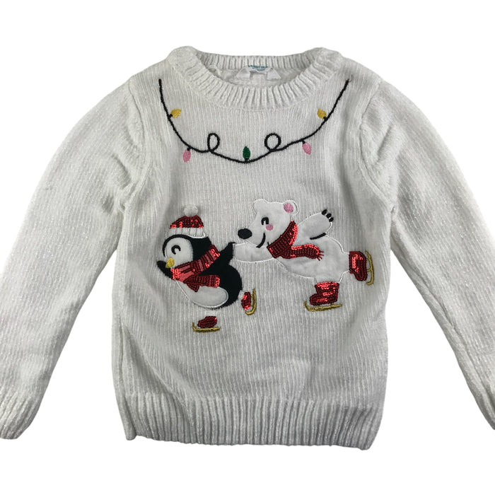 Primark festive jumper 5-6 years white penguin and polar bear ice skating graphic
