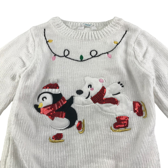 Primark festive jumper 5-6 years white penguin and polar bear ice skating graphic