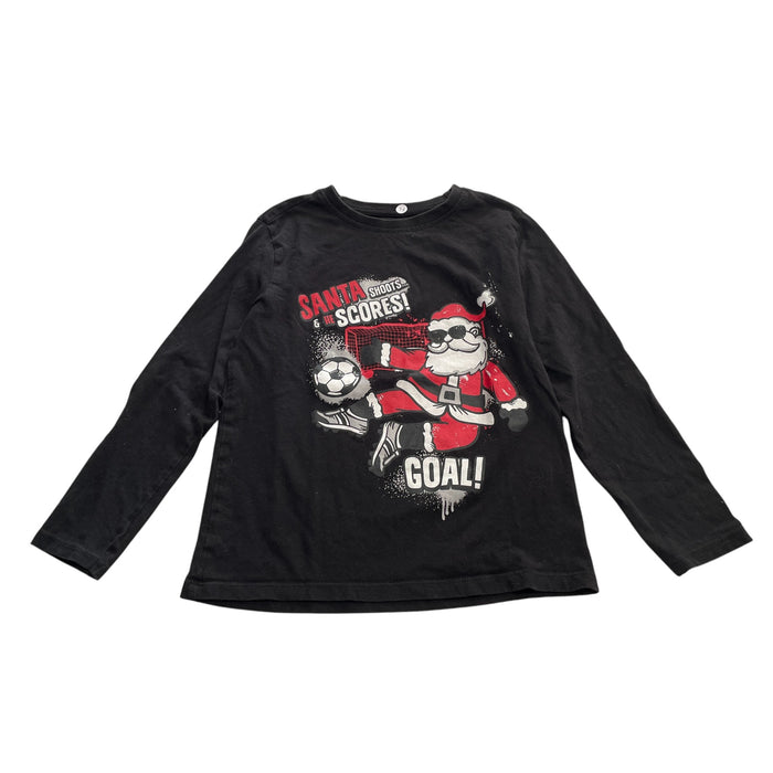 Primark festive t-shirt 7-8 years black long sleeve football Santa cotton