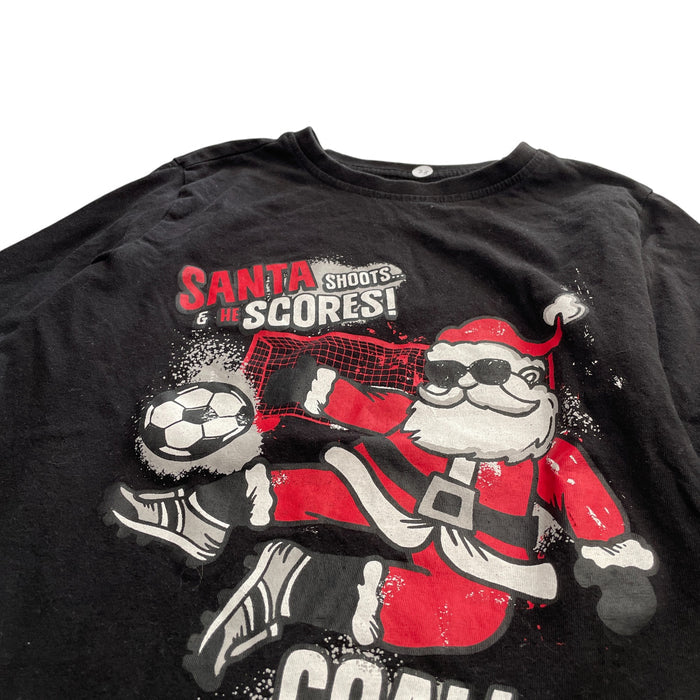 Primark festive t-shirt 7-8 years black long sleeve football Santa cotton
