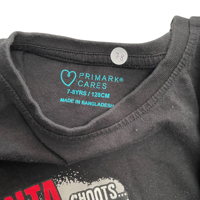 Primark festive t-shirt 7-8 years black long sleeve football Santa cotton