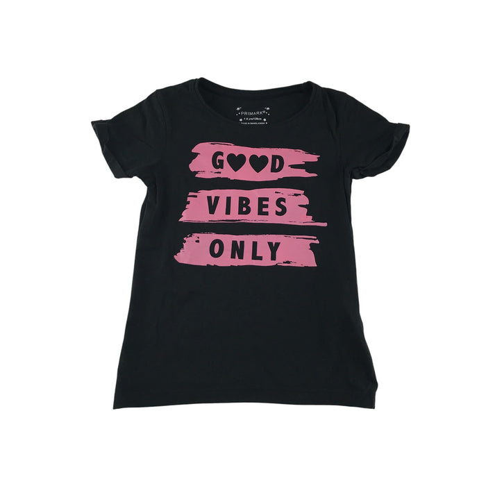 Primark t-shirt black Good Vibes Only pink print text short sleeve cotton