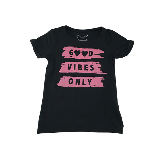 Primark t-shirt black Good Vibes Only pink print text short sleeve cotton