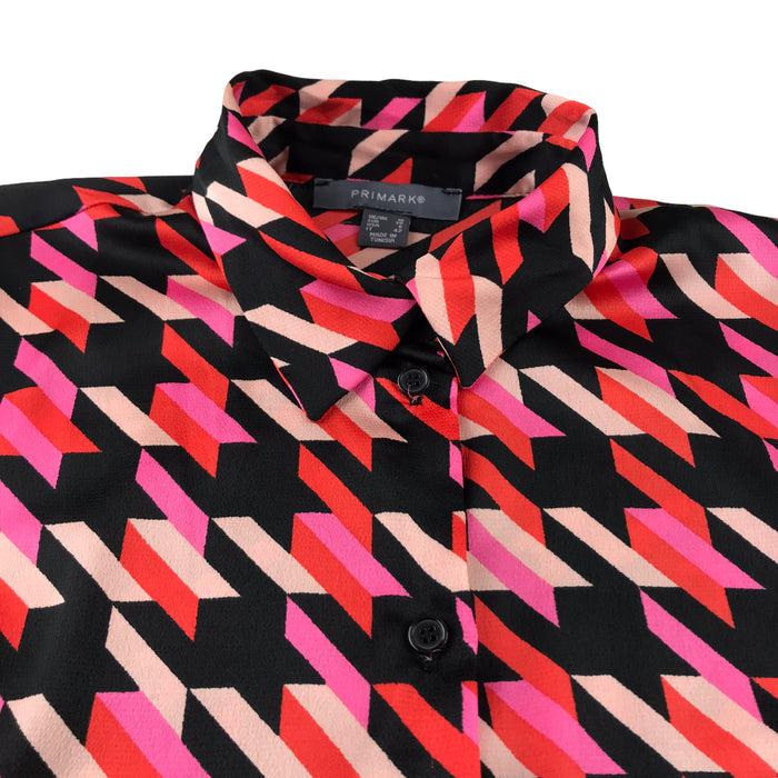Primark womens S pink red and black graphic blouse