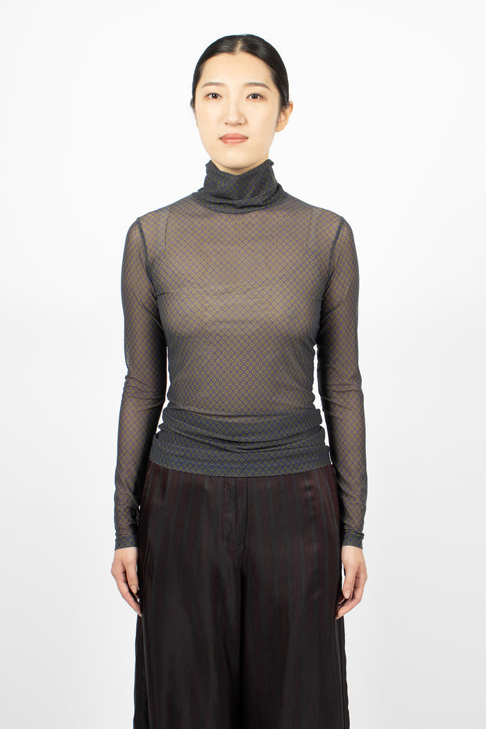 Printed Turtleneck Tee Navy