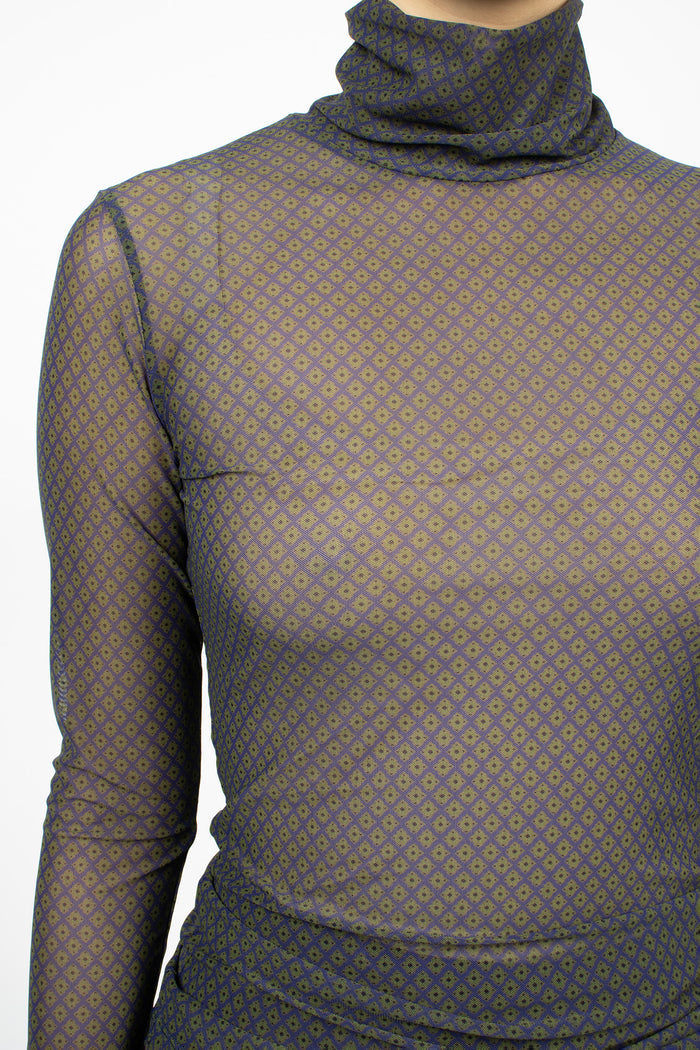 Printed Turtleneck Tee Navy