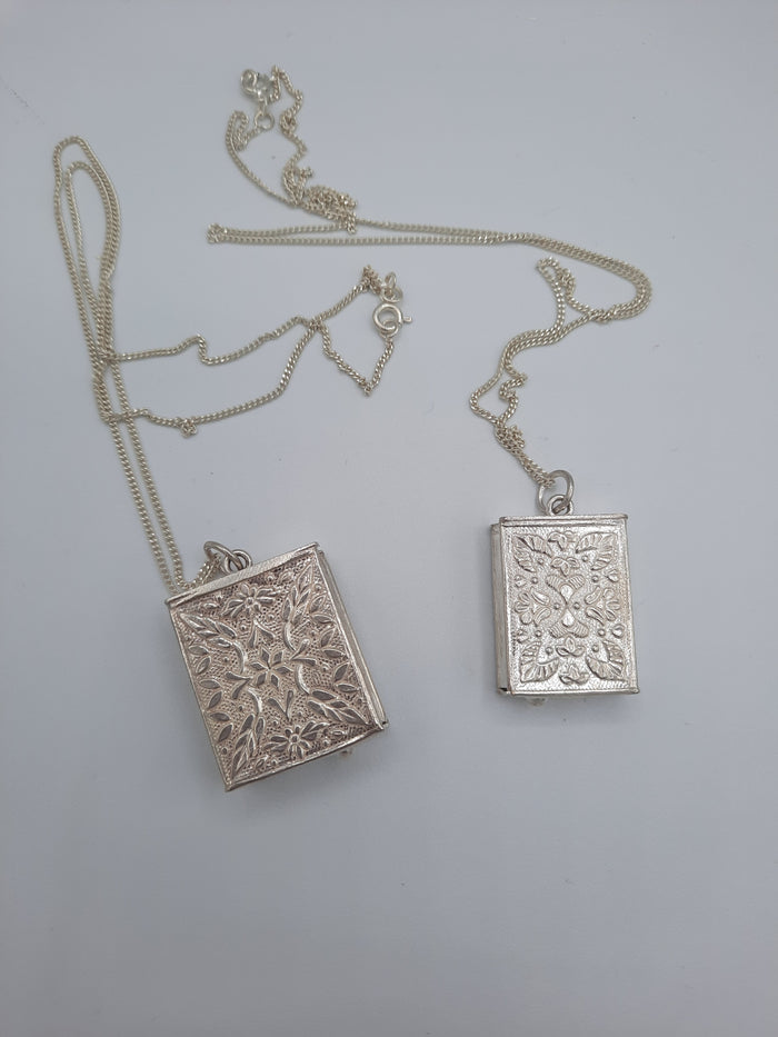 Pure silver metal Holy Book locket pendant necklace with pure silver chain openable - NATASHAHS
