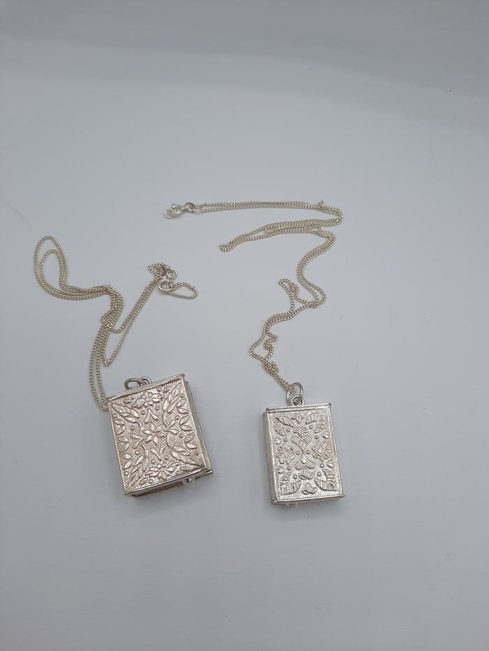 Pure silver metal Holy Book locket pendant necklace with pure silver chain openable - NATASHAHS