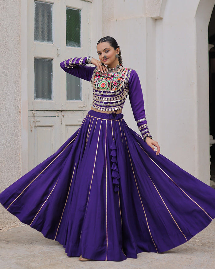 PURPLE COLOR ROMAN SILK NAVRATRI LEHENGA CHOLI