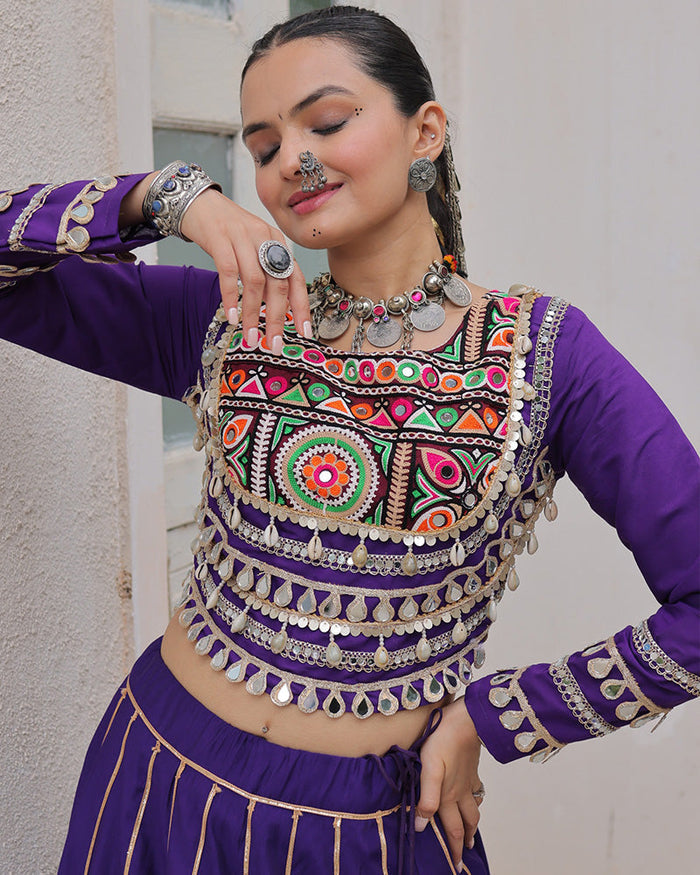 PURPLE COLOR ROMAN SILK NAVRATRI LEHENGA CHOLI