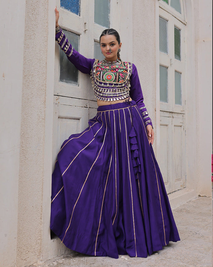 PURPLE COLOR ROMAN SILK NAVRATRI LEHENGA CHOLI