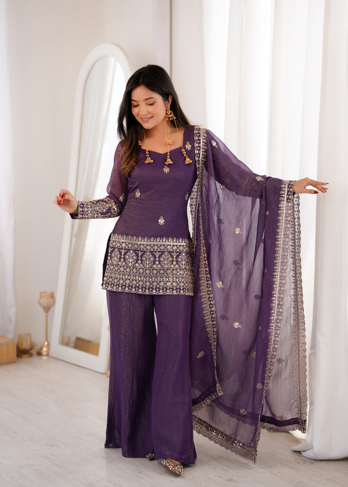 Purple Color Soft Crunchy Silk Sharara Suit
