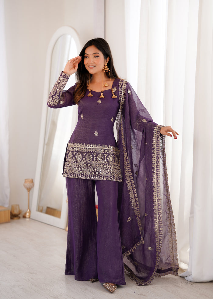 Purple Color Soft Crunchy Silk Sharara Suit