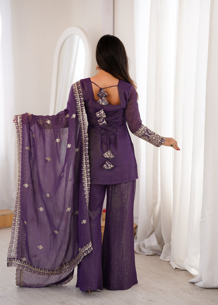 Purple Color Soft Crunchy Silk Sharara Suit
