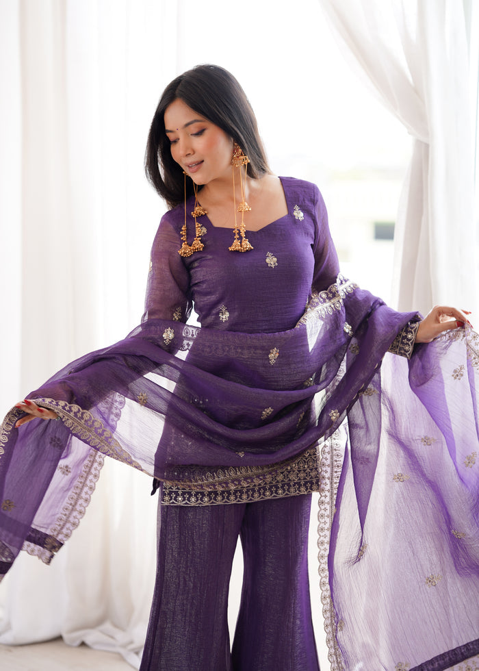 Purple Color Soft Crunchy Silk Sharara Suit