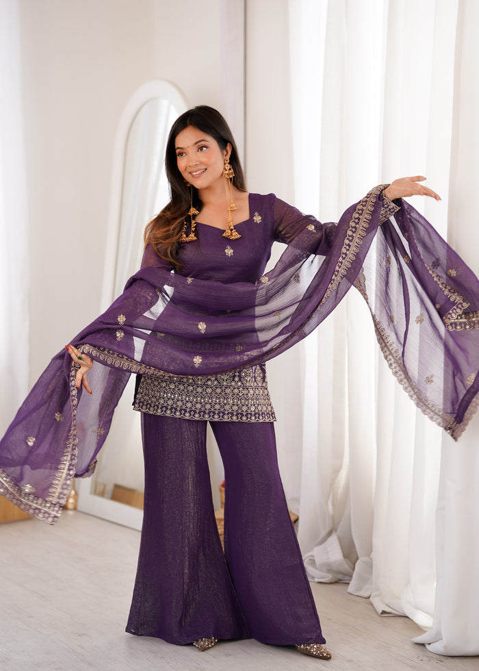 Purple Color Soft Crunchy Silk Sharara Suit