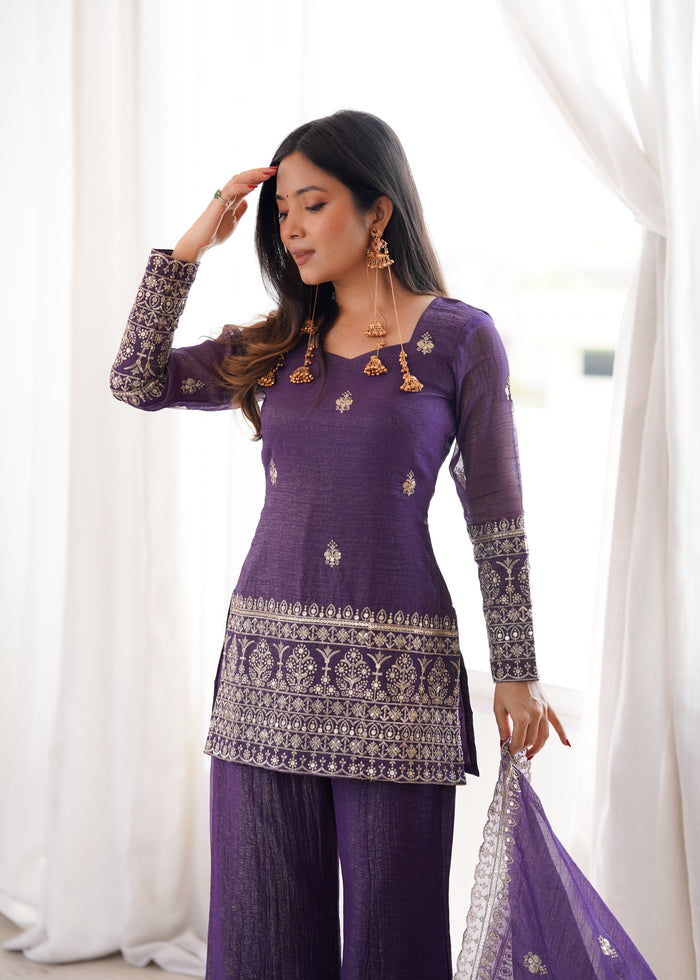 Purple Color Soft Crunchy Silk Sharara Suit