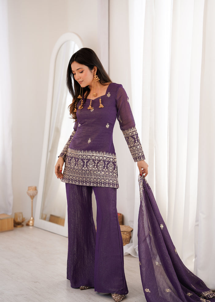 Purple Color Soft Crunchy Silk Sharara Suit