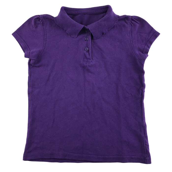 Purple girls scallop collar school polo shirt