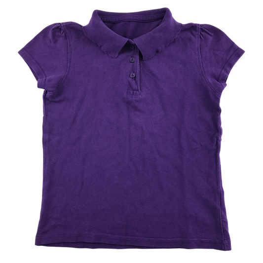 Purple girls scallop collar school polo shirt
