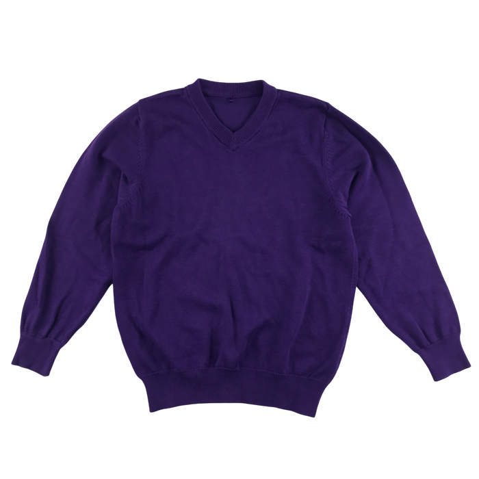 Purple unisex v-neck school jumper