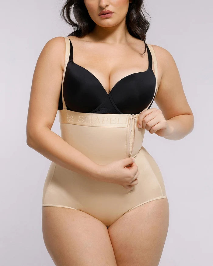 AirSlim beige high-waist shaping panty featuring tummy smoothing and curve enhancement