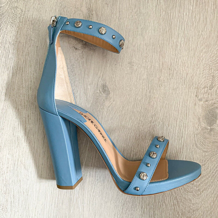 RACINE CARRÉE Studded Azure Blue Sandal Block High Heels - House Of Huntington