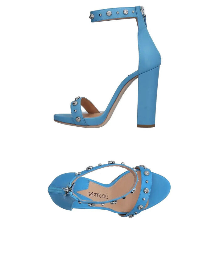 RACINE CARRÉE Studded Azure Blue Sandal Block High Heels - House Of Huntington