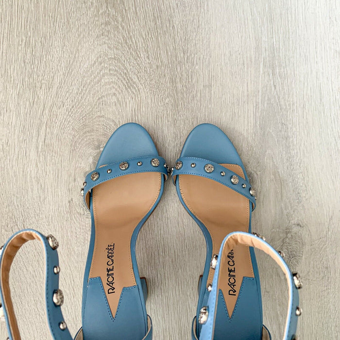 RACINE CARRÉE Studded Azure Blue Sandal Block High Heels - House Of Huntington