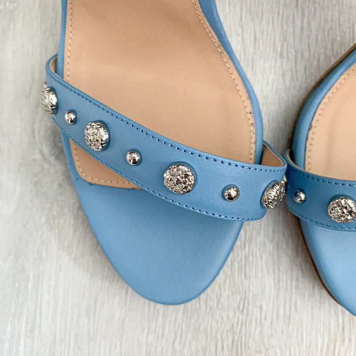 RACINE CARRÉE Studded Azure Blue Sandal Block High Heels - House Of Huntington