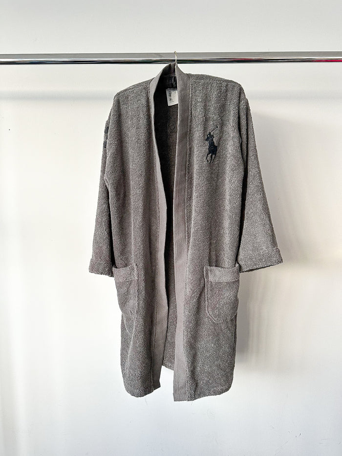 Ralph Lauren Grey Pony Embroidered Cotton Bath Robe
