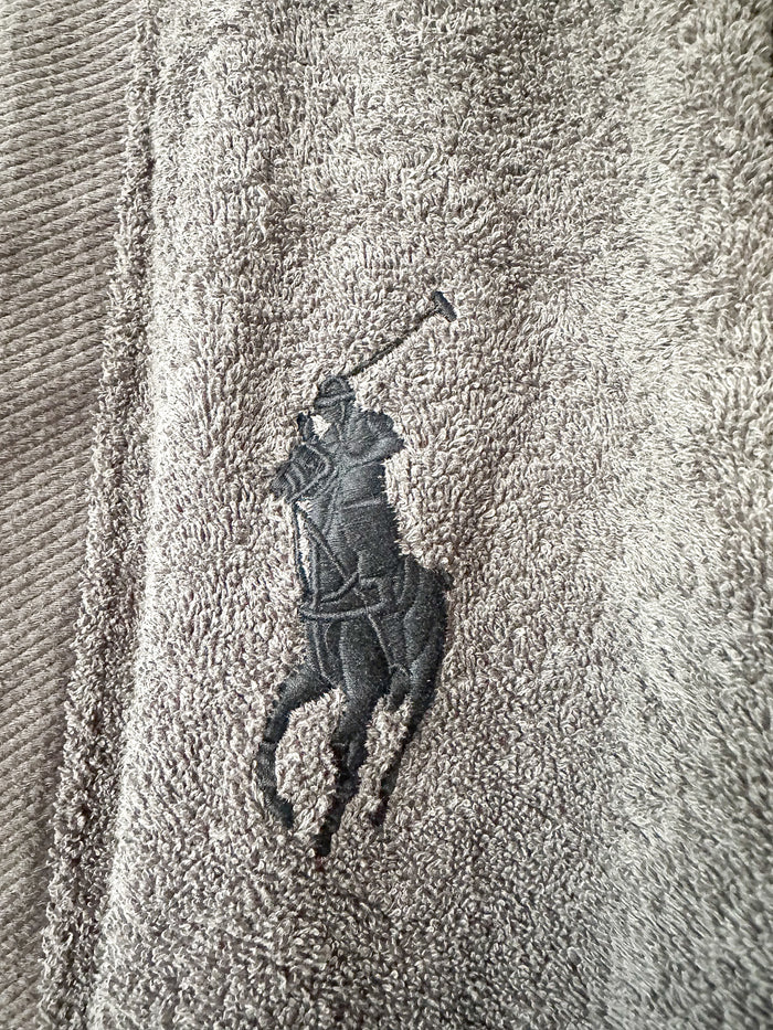 Ralph Lauren Grey Pony Embroidered Cotton Bath Robe
